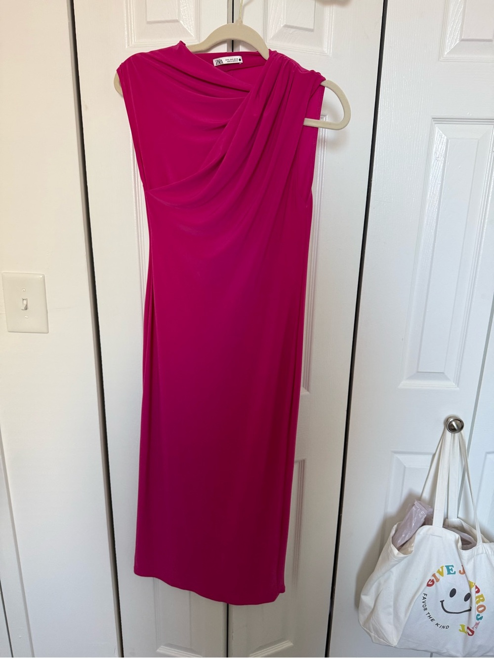 Zara Fuchsia Draped Sleeveless Midi Dress